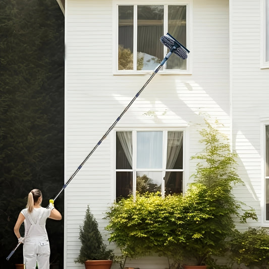 2-in-1 Window Glass Cleaning Kit, Squeegee And Duster, 10 Extension Rods, Adjustable Length, Reusable Microfiber Pads, Water Squeegee Function, Efficient And Convenient Cleaning Tool for Windows, Cars, Floors, High Place Cleaning, Household Tools