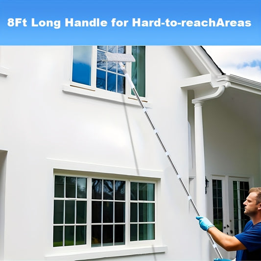 2-in-1 High-rise Window Cleaning Kit with 8 Extension Rods for High-rise Glass Wipe And Scraper, Reusable Microfiber Pad, No Power Required, Machine Washable, Ideal Mother's Day Father's Day Gift