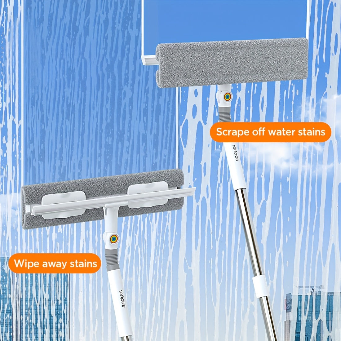 Window Cleaner 2-in-1 53'' Squeegee Window Cleaner | Rotatable Window Cleaning Tool Kit With Extension Pole, Microfiber Ceiling Wall Window Cleaner For Indoor\u002FOutdoor Window And Car Glass, Baseboards\u002FCeiling\u002FFloor