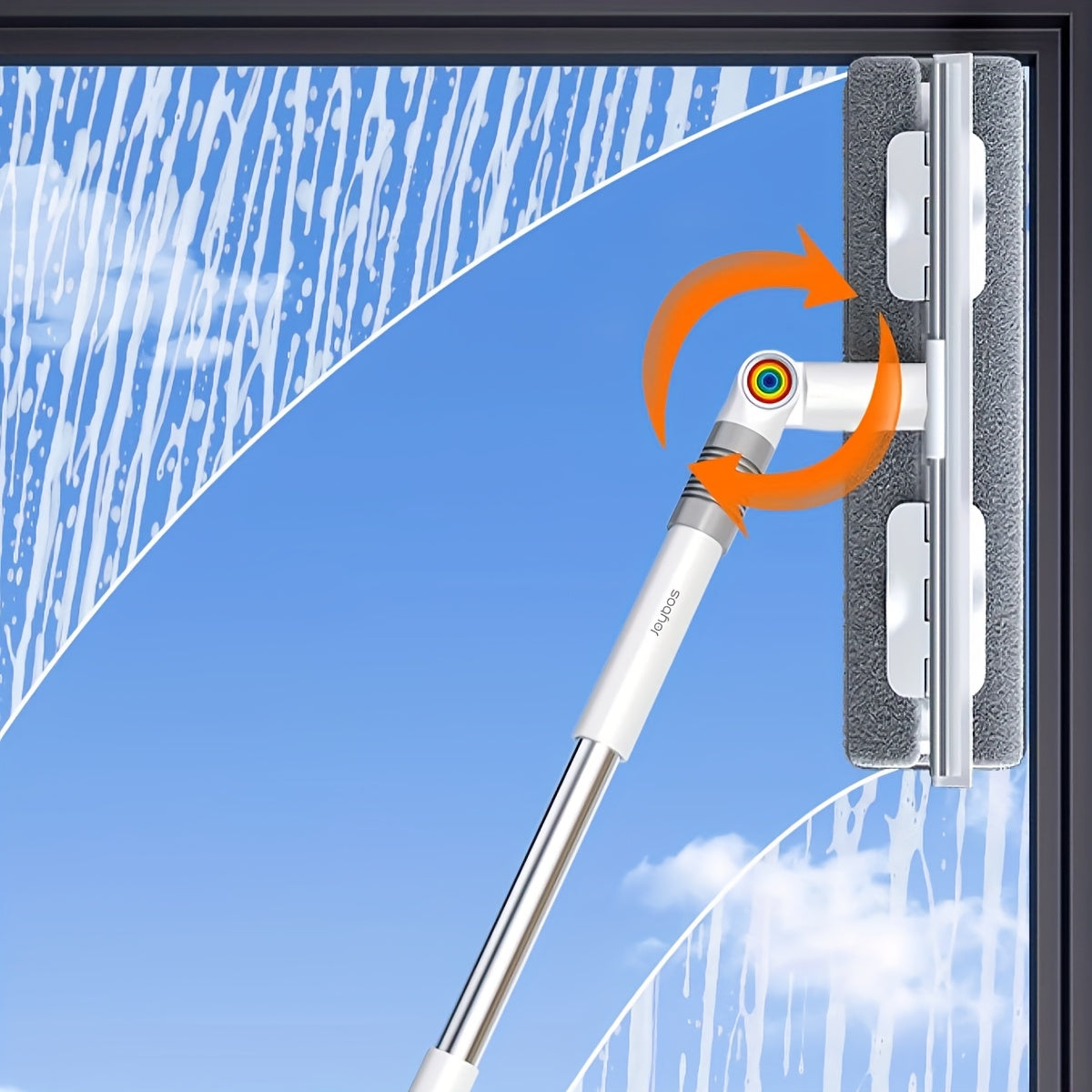 Window Cleaner 2-in-1 53'' Squeegee Window Cleaner | Rotatable Window Cleaning Tool Kit With Extension Pole, Microfiber Ceiling Wall Window Cleaner For Indoor\u002FOutdoor Window And Car Glass, Baseboards\u002FCeiling\u002FFloor
