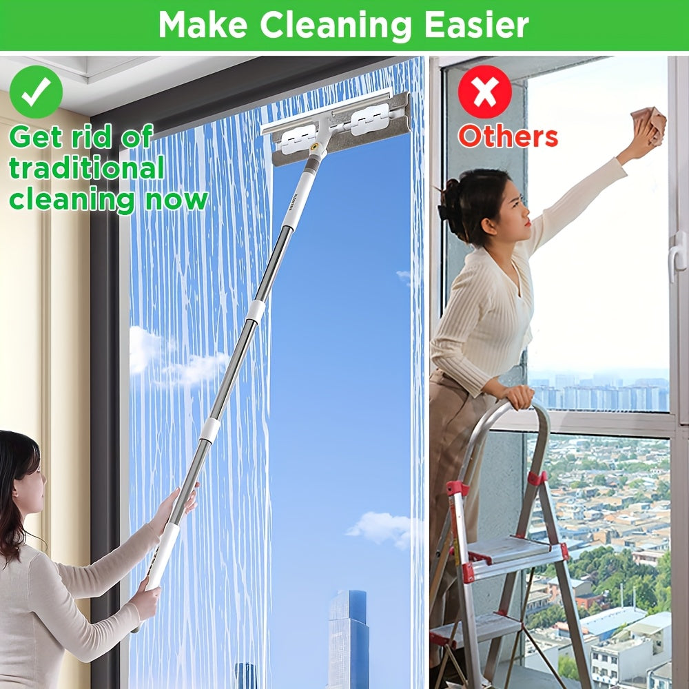 Window Cleaner 2-in-1 53'' Squeegee Window Cleaner | Rotatable Window Cleaning Tool Kit With Extension Pole, Microfiber Ceiling Wall Window Cleaner For Indoor\u002FOutdoor Window And Car Glass, Baseboards\u002FCeiling\u002FFloor