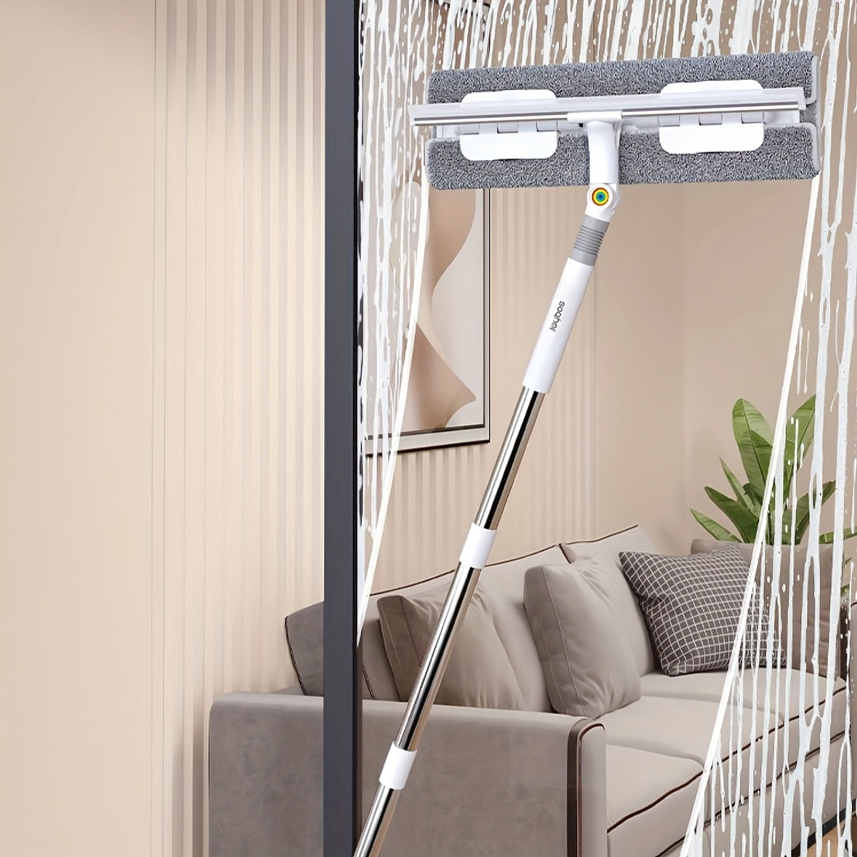 Window Cleaner 2-in-1 53'' Squeegee Window Cleaner | Rotatable Window Cleaning Tool Kit With Extension Pole, Microfiber Ceiling Wall Window Cleaner For Indoor\u002FOutdoor Window And Car Glass, Baseboards\u002FCeiling\u002FFloor
