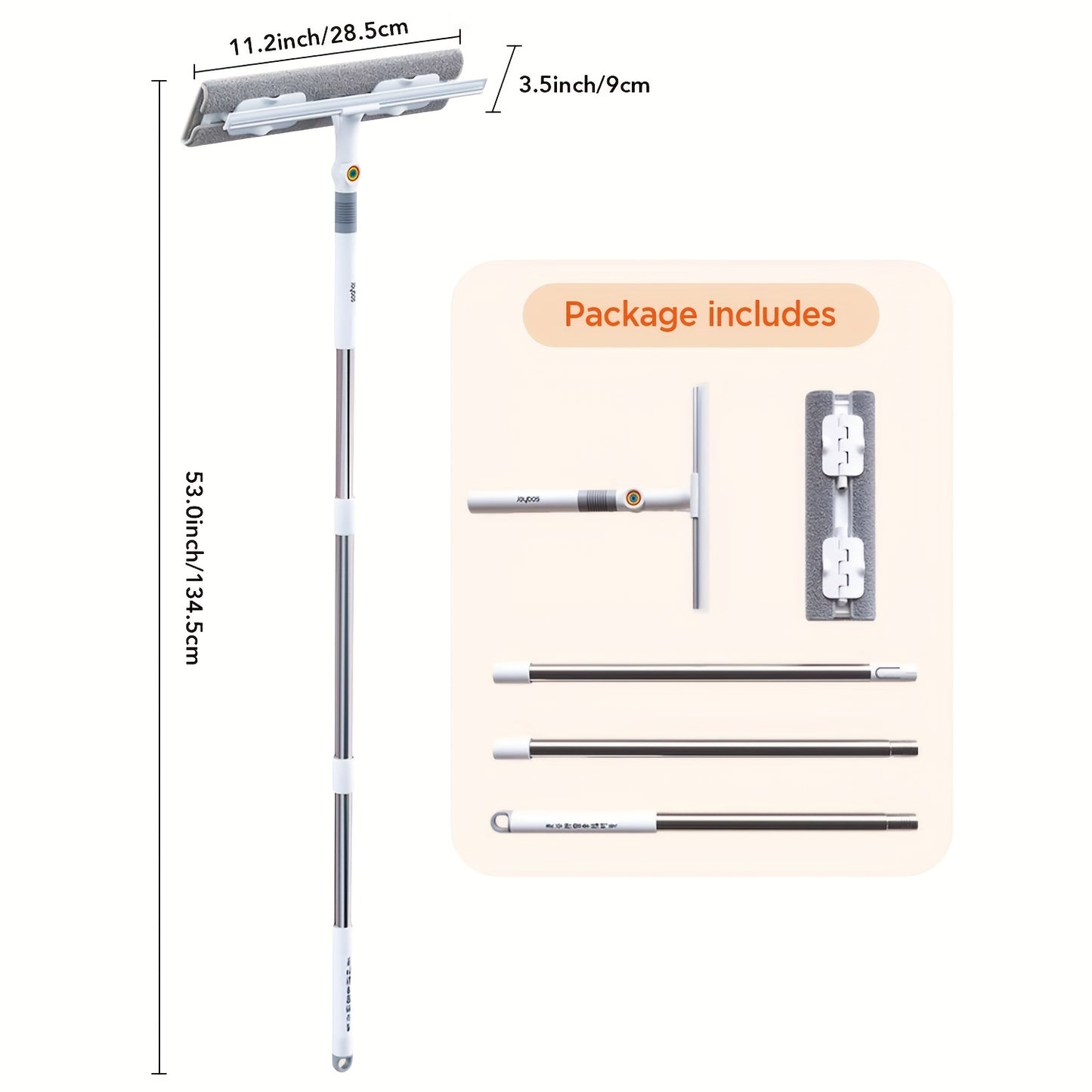 Window Cleaner 2-in-1 53'' Squeegee Window Cleaner | Rotatable Window Cleaning Tool Kit With Extension Pole, Microfiber Ceiling Wall Window Cleaner For Indoor\u002FOutdoor Window And Car Glass, Baseboards\u002FCeiling\u002FFloor