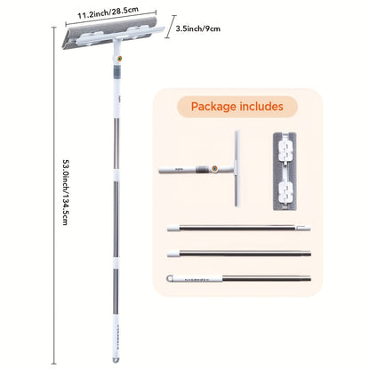 Window Cleaner 2-in-1 53'' Squeegee Window Cleaner | Rotatable Window Cleaning Tool Kit With Extension Pole, Microfiber Ceiling Wall Window Cleaner For Indoor\u002FOutdoor Window And Car Glass, Baseboards\u002FCeiling\u002FFloor